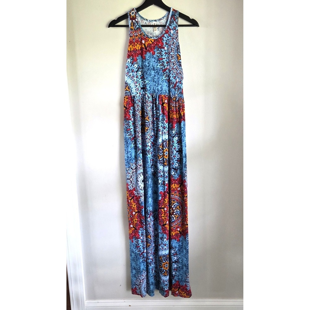 Grecerelle Paisley Mandala Colorful Long Tank Maxi Dress Size 2XL Tropical